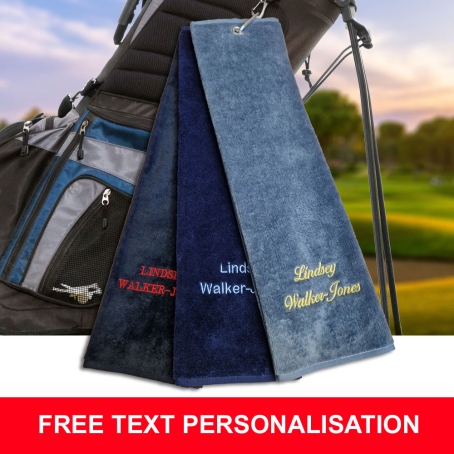 Premium Tri-fold Velour Golf Towel with Personalised Embroidery